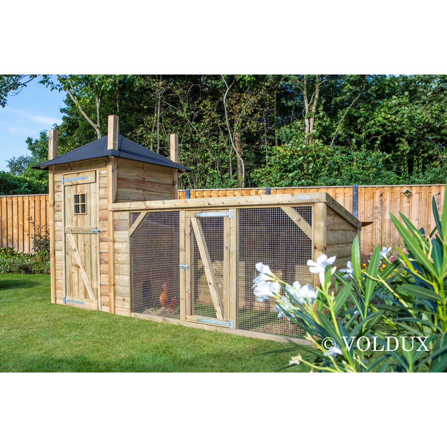 Kippenhok hooiberg met ren 392x150x235 cm | nachthok met legnest en zitstok