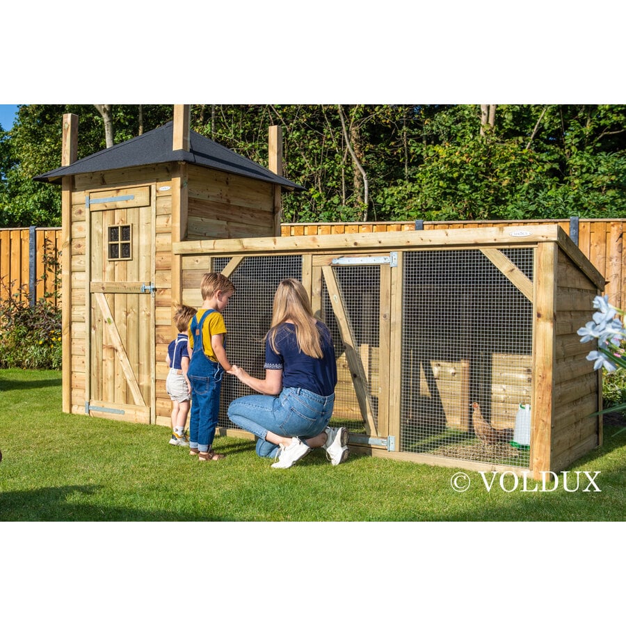 Kippenhok hooiberg met ren 392x150x235 cm | nachthok met legnest en zitstok