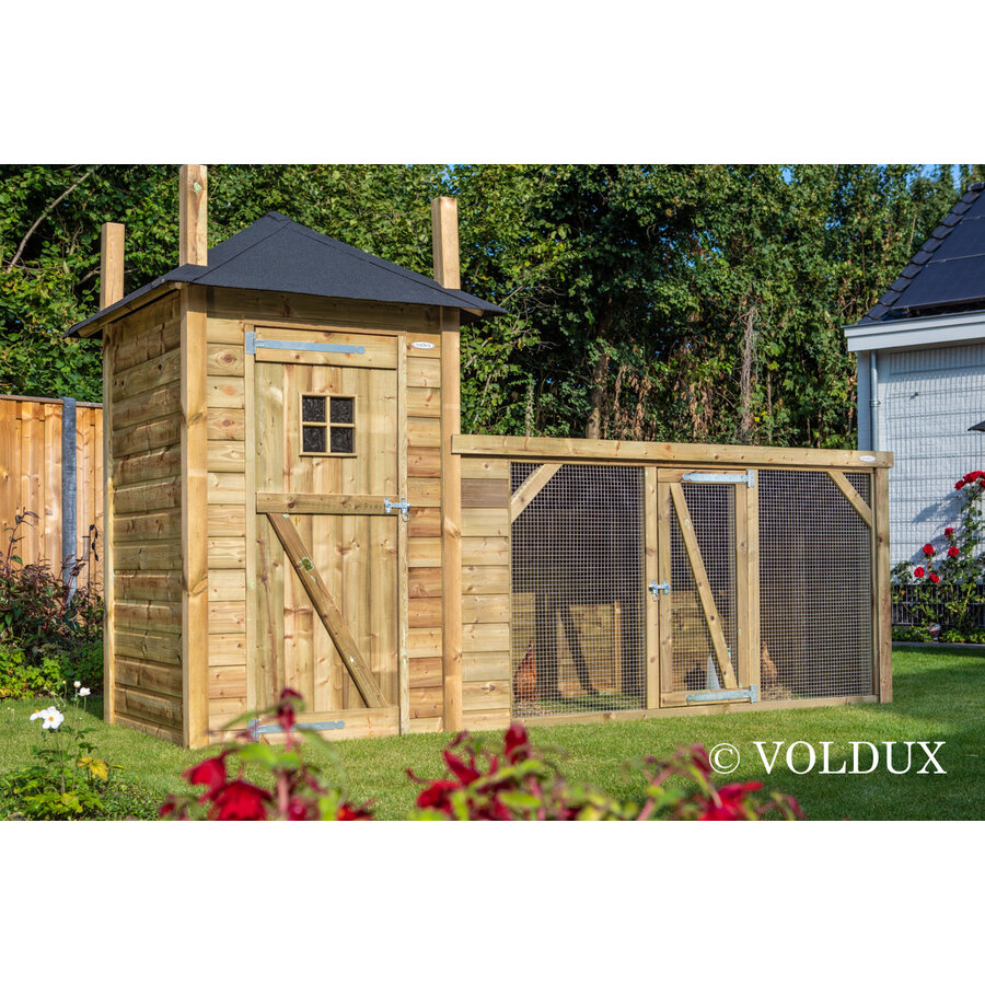 Kippenhok hooiberg met ren 392x150x235 cm | nachthok met legnest en zitstok