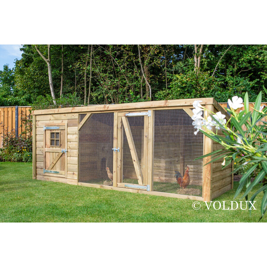 Kippenhok Britt XL met nachthok en ren | 342x130x132 cm | marterproof gaas