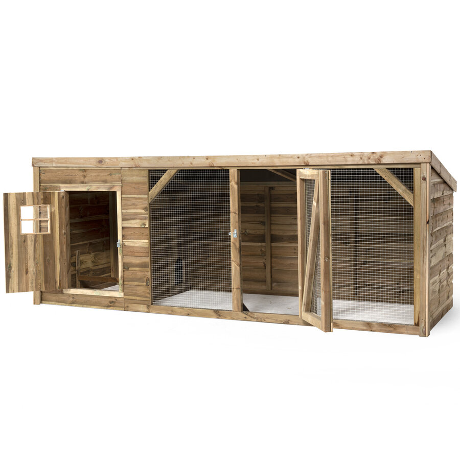 Kippenhok Britt XL met nachthok en ren | 342x130x132 cm | marterproof gaas