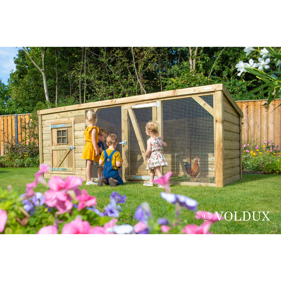 Kippenhok Britt XL met nachthok en ren | 342x130x132 cm | marterproof gaas