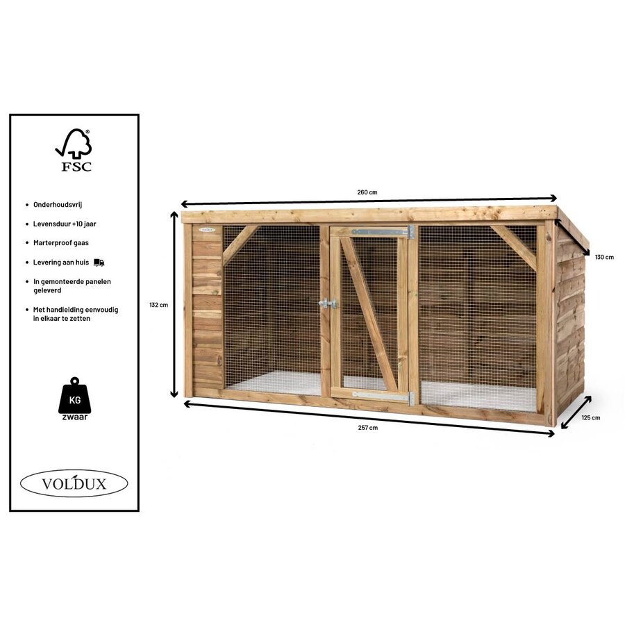 Kippenren Britt 260 x 130 x 132 cm | marterproof | dakleer