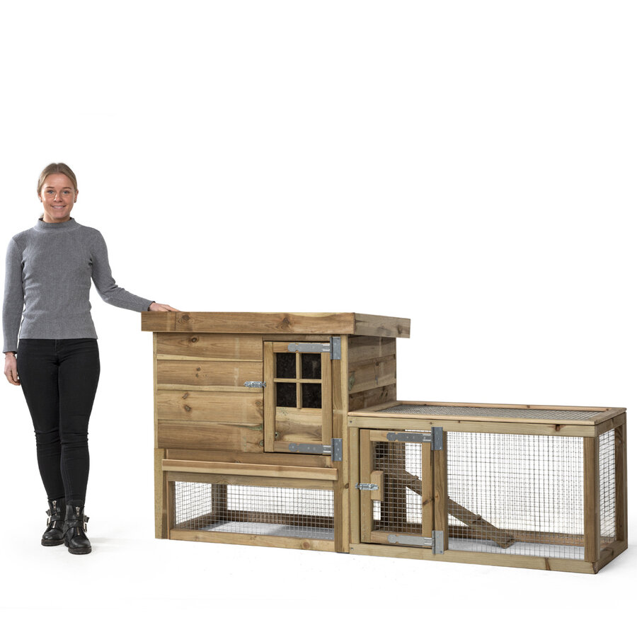 Konijnenhok met nachthok | 190 x 63 x 100 cm | geïmpregneerd hout | met loopplank