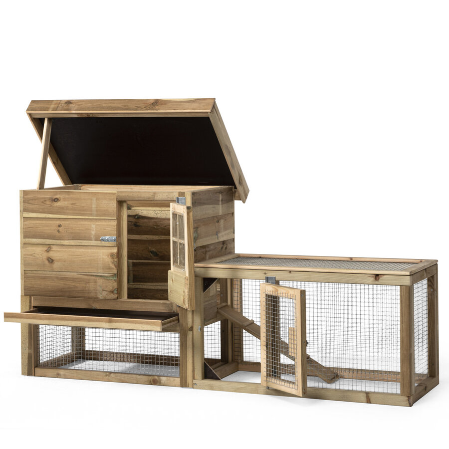 Konijnenhok met nachthok | 190 x 63 x 100 cm | geïmpregneerd hout | met loopplank