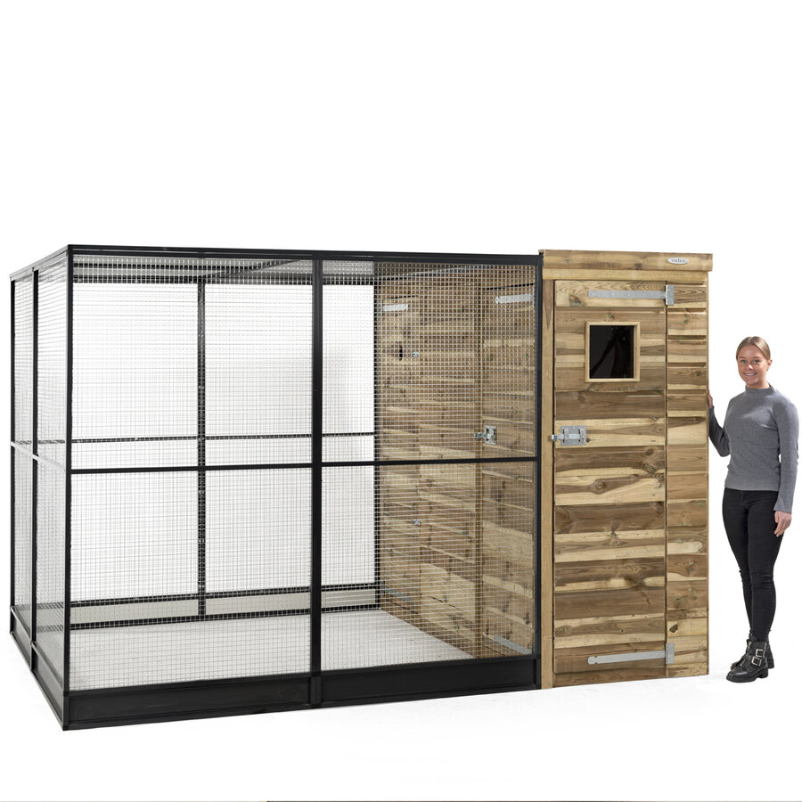 Volière R9 buitenvolière met nachthok | sluis | 289 x 200 x 190 cm