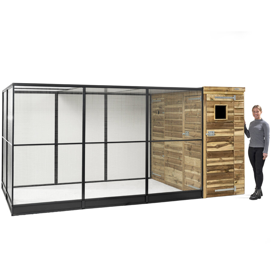 Volière R10 buitenvolière 391 x 200 x 190 cm | met nachthok, sluis en voedersysteem