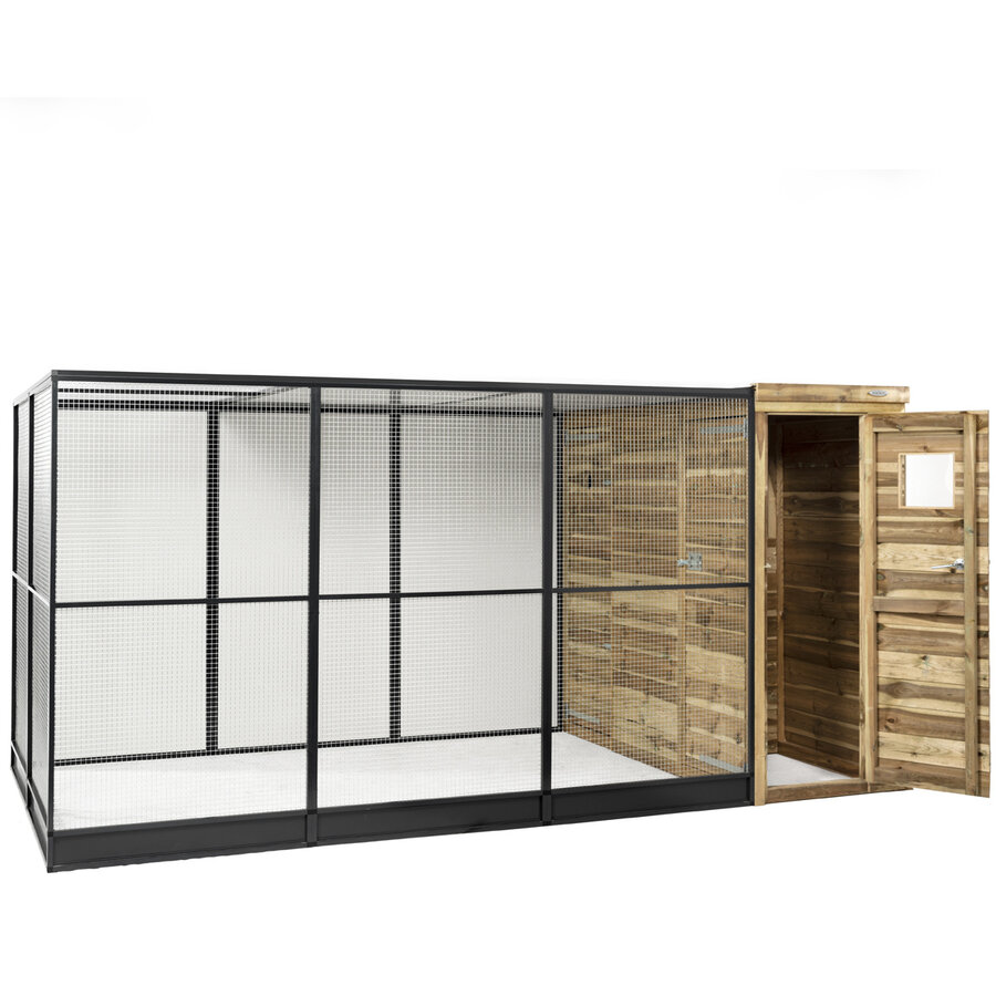 Volière R10 buitenvolière 391 x 200 x 190 cm | met nachthok, sluis en voedersysteem