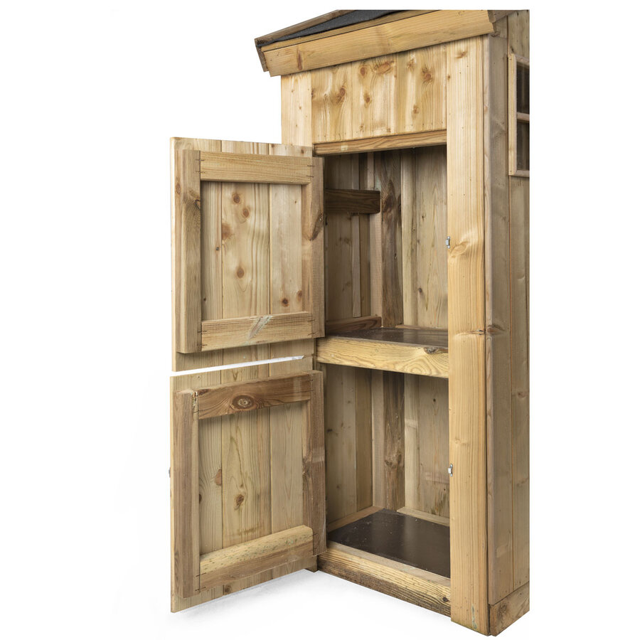 Volière S2 buiten met nachthok en twee-baks voedersysteem | 215 x 70 x 185 cm