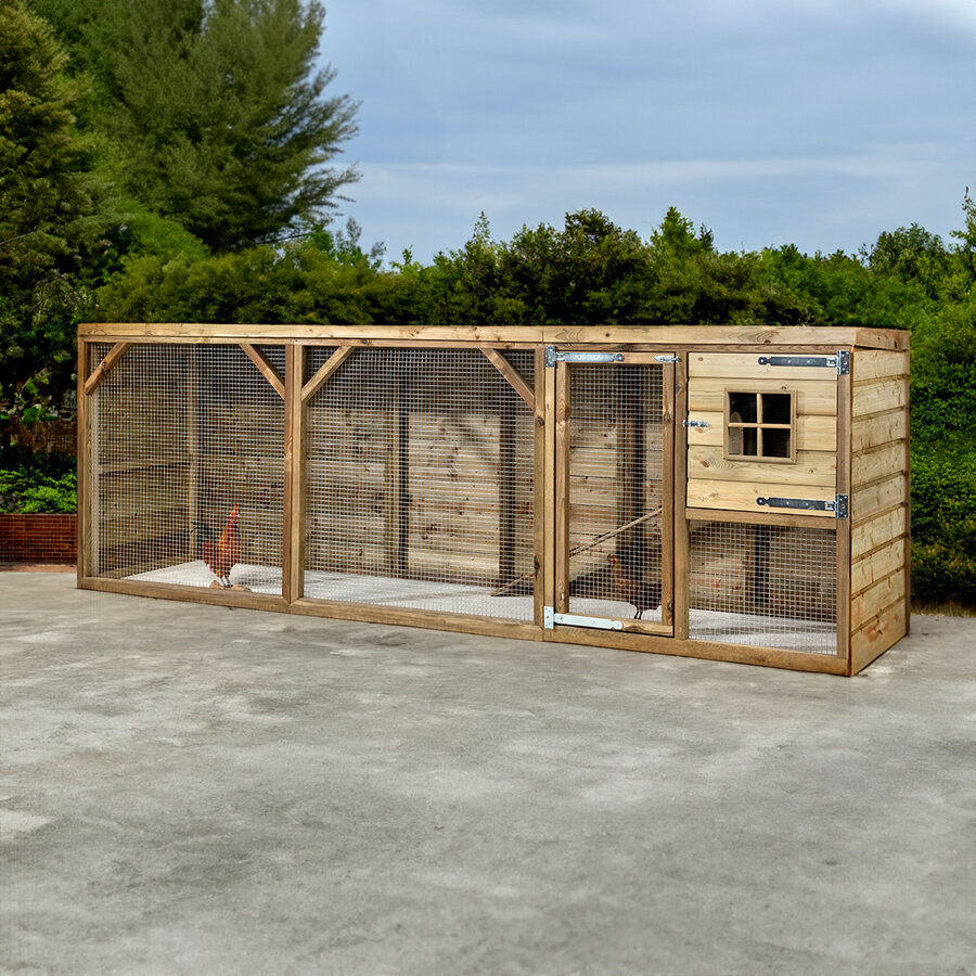 Kippenhok Adri 363 x 95 x 124 cm | houten kippenhok met overdekte ren en nachthok