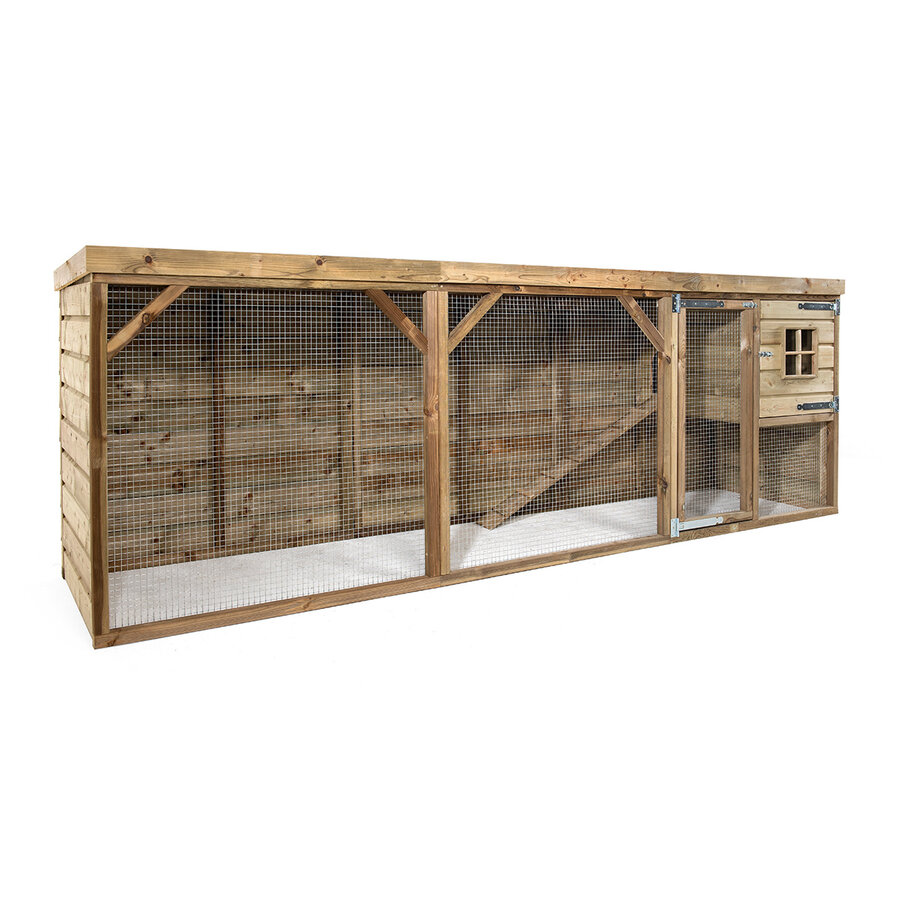 Kippenhok Adri 363 x 95 x 124 cm | houten kippenhok met overdekte ren en nachthok