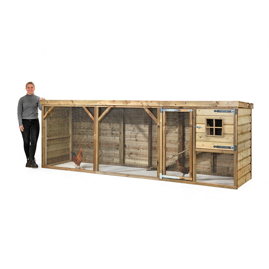Kippenhok Adri 363 x 95 x 124 cm | houten kippenhok met overdekte ren en nachthok
