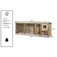 Kippenhok Adri 363 x 95 x 124 cm | houten kippenhok met overdekte ren en nachthok