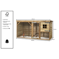 Kippenhok Daisy 243x95x124 cm | overdekte kippenren met nachthok, legnest en zitstok