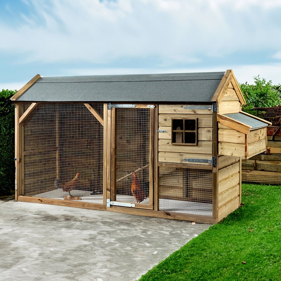 Kippenhok Loekie met overdekte kippenren 273x95x148 cm | luxe buitenverblijf met extern legnest