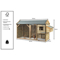 Kippenhok Loekie met overdekte kippenren 273x95x148 cm | luxe buitenverblijf met extern legnest