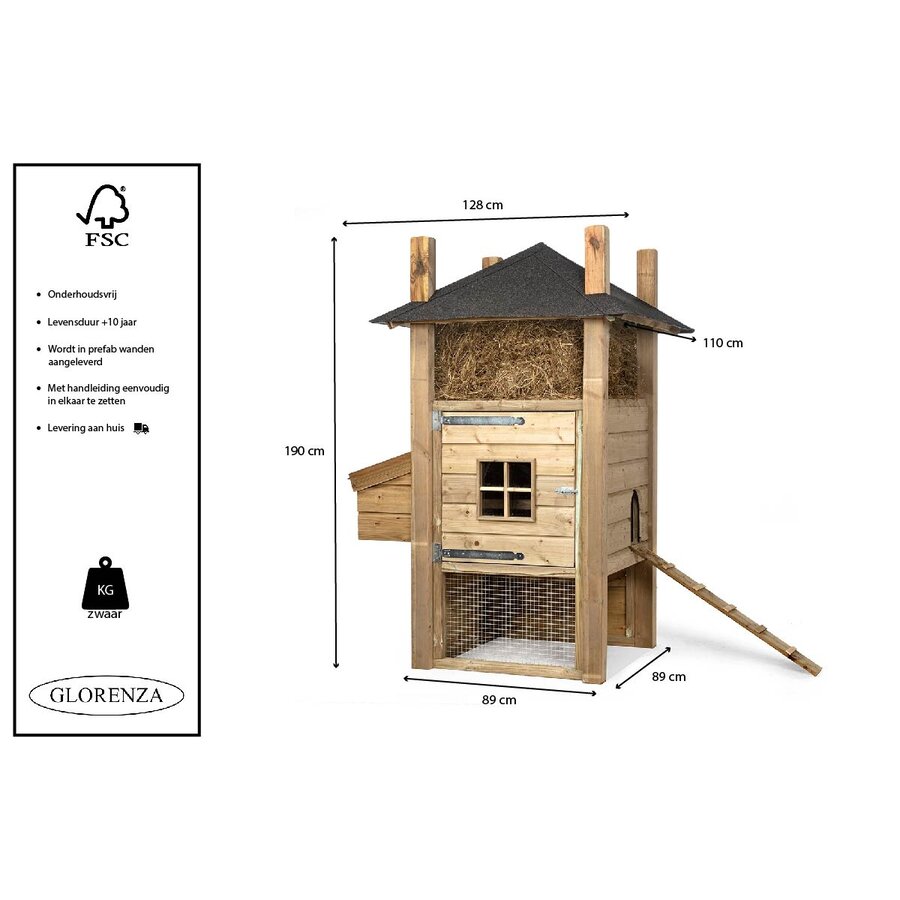 Hooiberg kippenhok Sem 128 x 110 x 190 cm | onderhoudsvrij nachthok met legnest