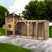 Hooiberg kippenhok met verhoogd nachthok, legnest en overdekte ren 358x110x190 cm