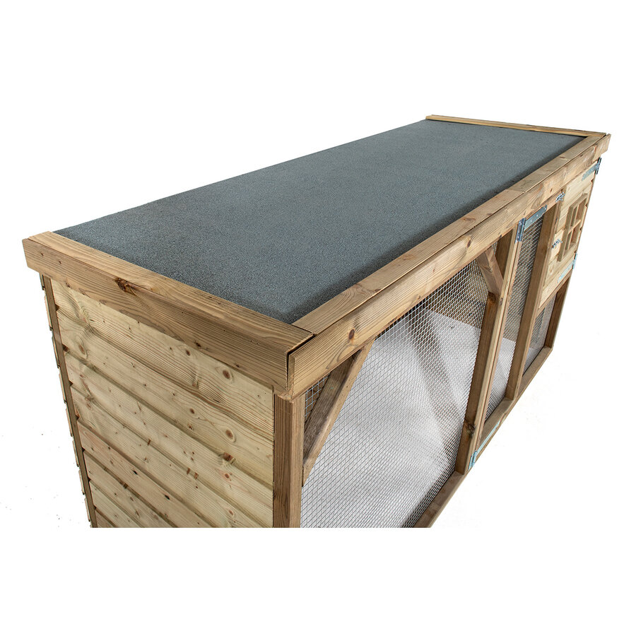 Kippenhok Toby bouwpakket 393 x 95 x 124 cm | nachthok + overdekte kippenren + extern legnest