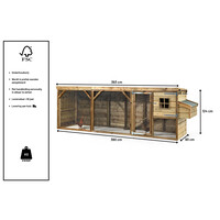 Kippenhok Toby bouwpakket 393 x 95 x 124 cm | nachthok + overdekte kippenren + extern legnest