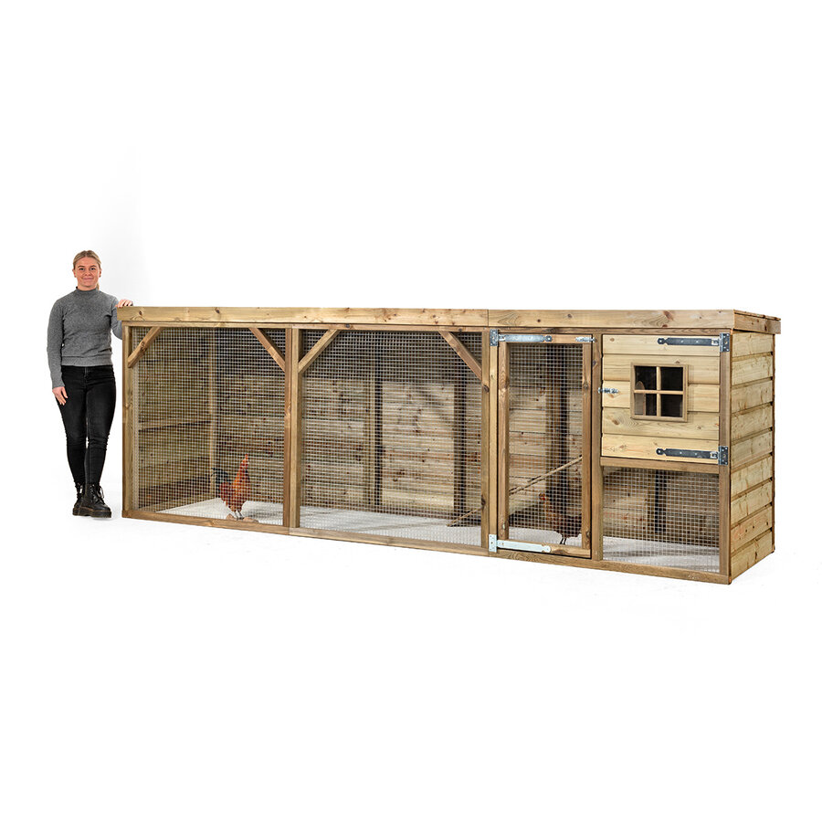 Konijnenhok Binky 363x95x124 cm | onderhoudsvrij buitenhok met verhoogd nachthok en overdekte ren