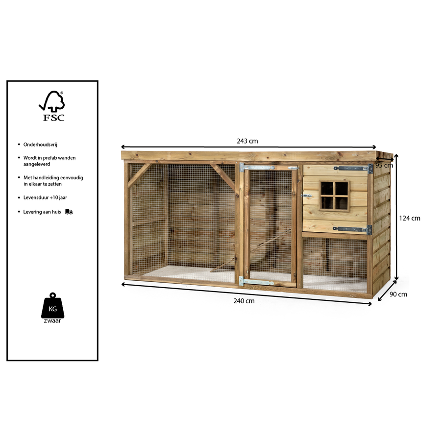Konijnenhok Jip met overdekte ren 243x95x124 cm