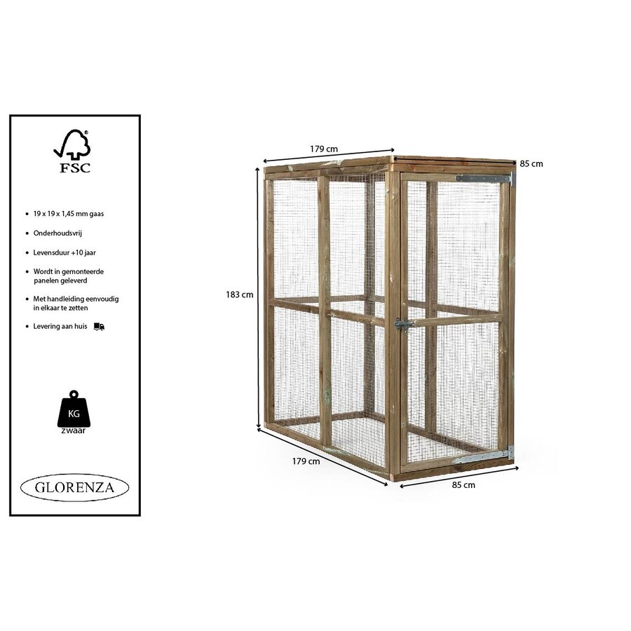 Houten kippenren naturel | 85 x 179 x 183 cm