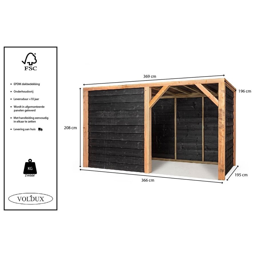 Schuilstal Maart 369 x 196 x 208 cm | onderhoudsvrije houten schuilplek