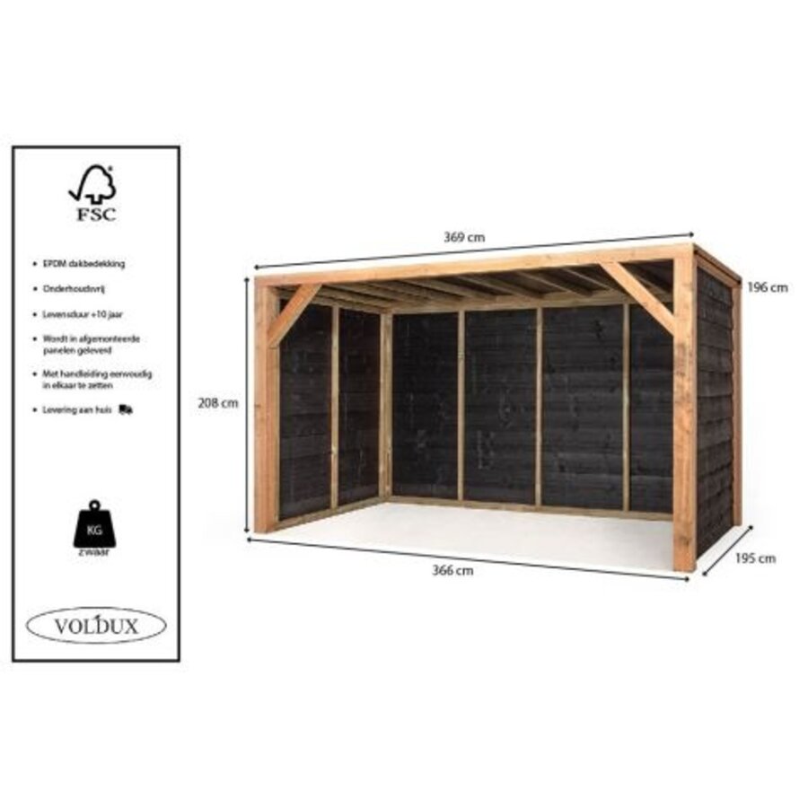 Schuilstal April open dierenstal 369 x 196 x 208 cm | beschutting tegen wind en regen
