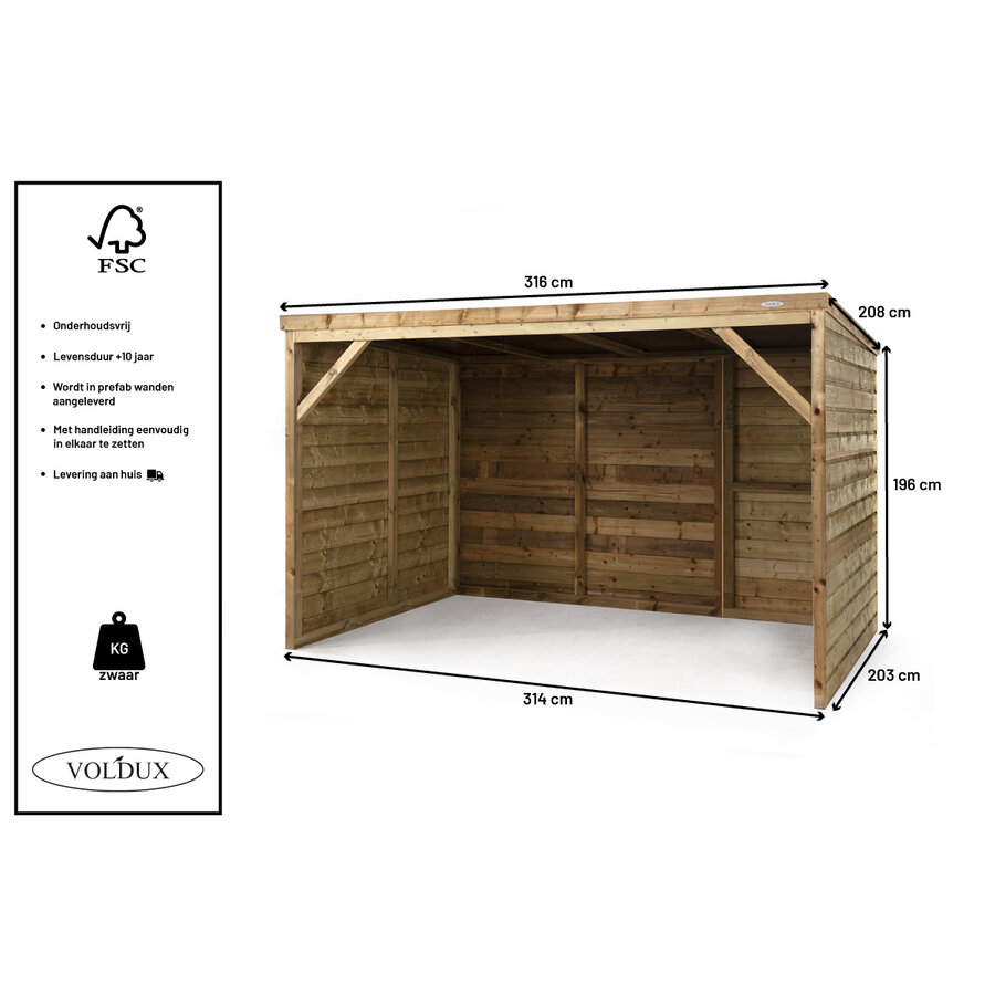 Schuilstal Lente | open schuilplek | 316 x 208 x 196 cm