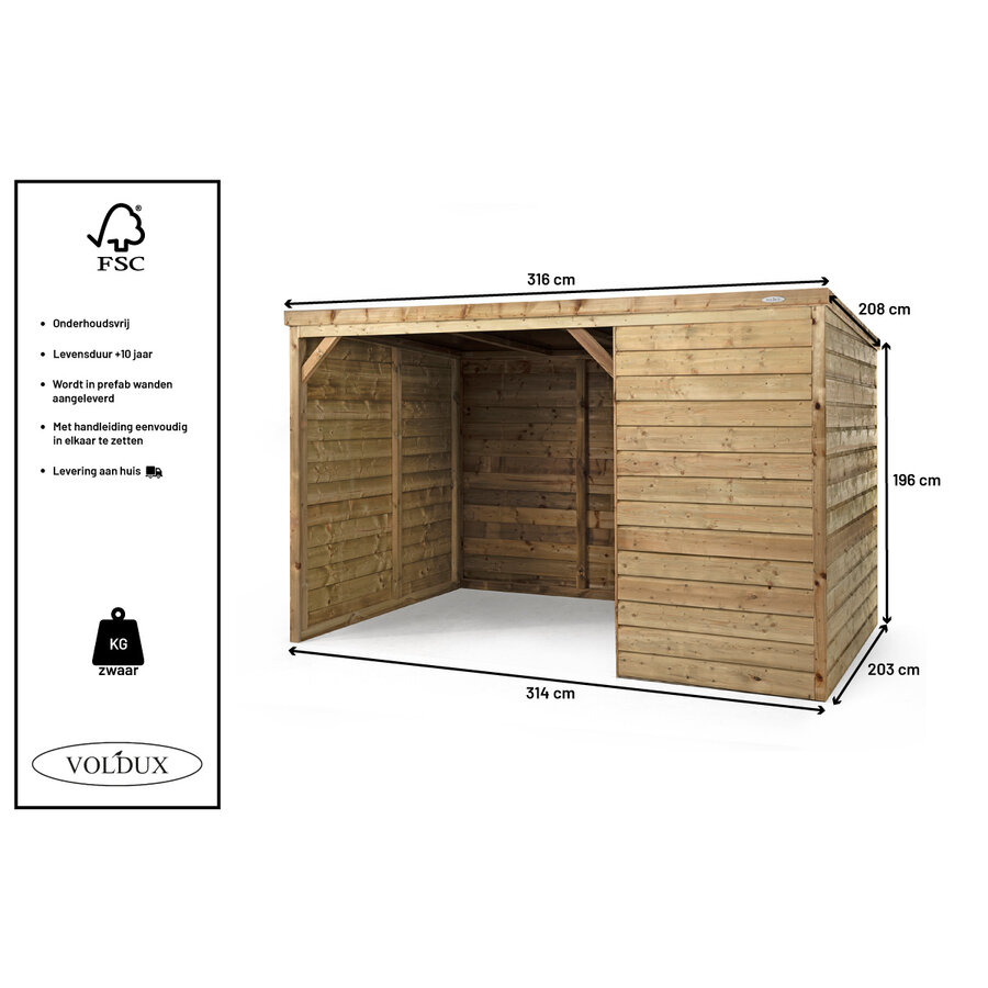 Schuilstal Herfst 316 x 208 x 196 cm | deels open | dakleer