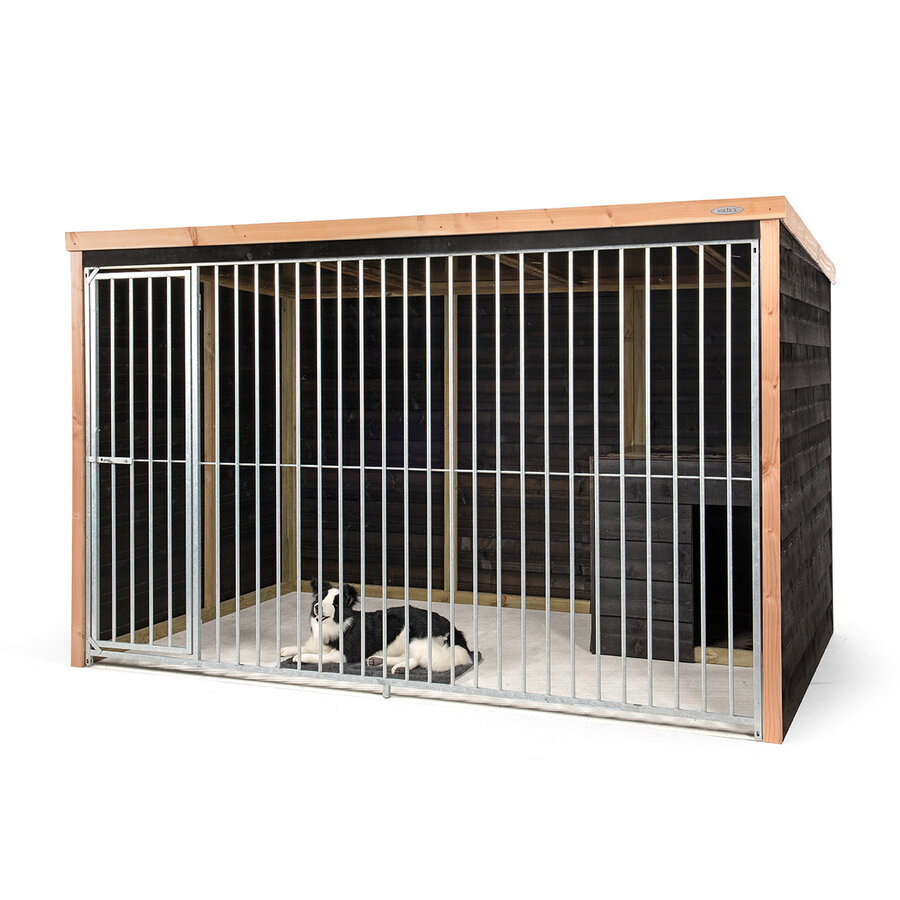 Hondenkennel met nachthok zwart | 316 x 208 x 196 cm | met deur
