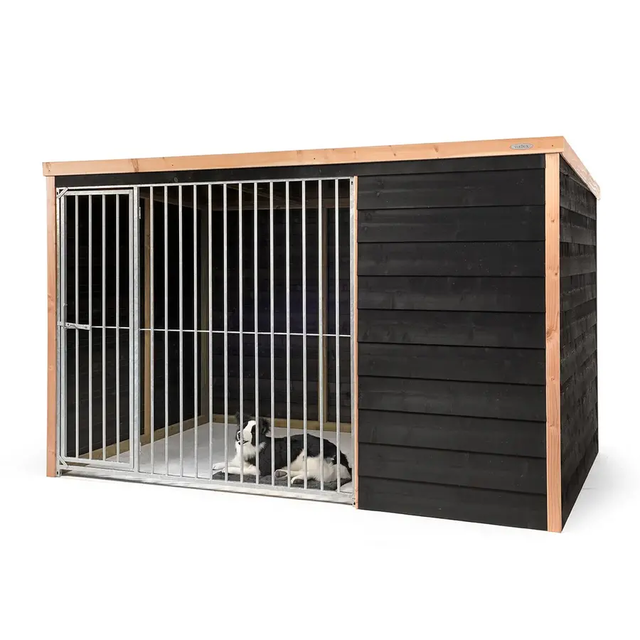 Hondenkennel Bas | buitenmaat incl. dak 316 x 208 x 196 cm | houten buitenkennel met windluw voorpaneel