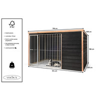Hondenkennel Rex met nachthok en spijlenpaneel | buitenmaat incl. dak 316 x 208 x 196 cm | windluw ontwerp | betonplex bodem