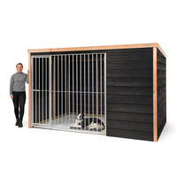 Hondenkennel Rex met nachthok en spijlenpaneel | buitenmaat incl. dak 316 x 208 x 196 cm | windluw ontwerp | betonplex bodem