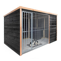 Hondenkennel Rex met nachthok en spijlenpaneel | buitenmaat incl. dak 316 x 208 x 196 cm | windluw ontwerp | betonplex bodem