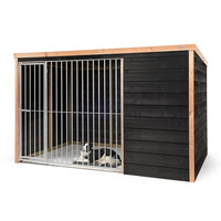 Hondenkennel Rex met nachthok en spijlenpaneel | buitenmaat incl. dak 316 x 208 x 196 cm | windluw ontwerp | betonplex bodem
