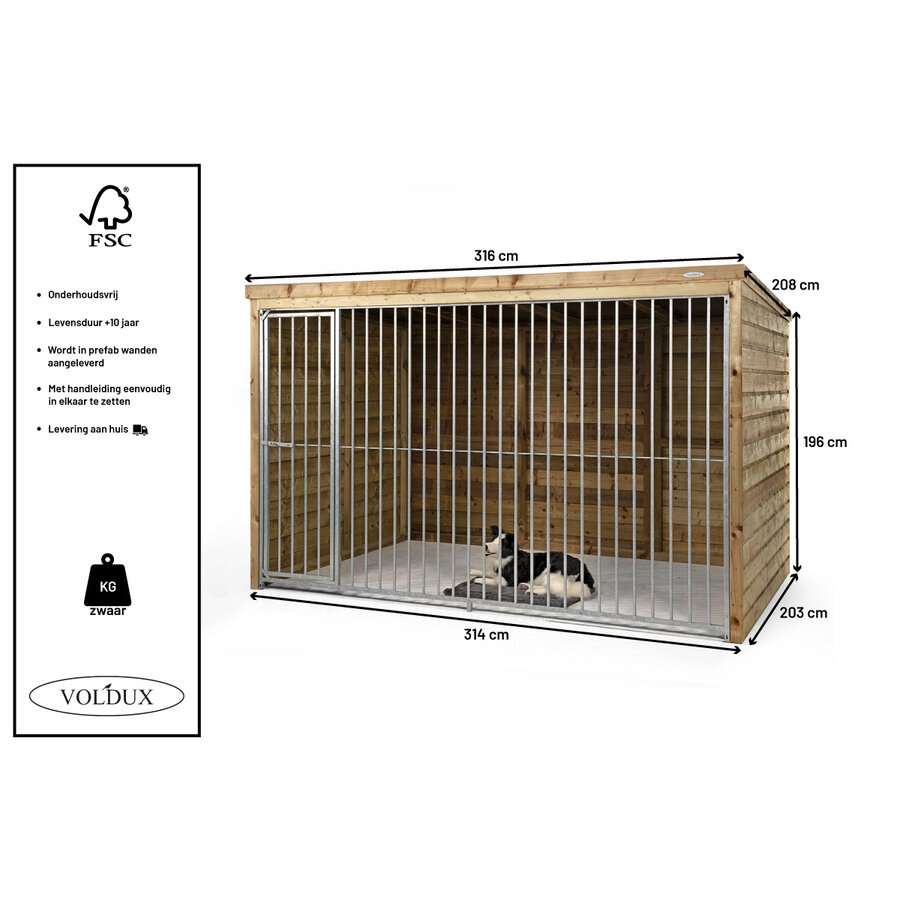 Hondenkennel Beer 316 x 208 x 196 cm | houten buitenkennel met spijlpaneel