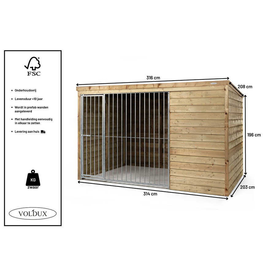 Hondenkennel met nachthok Boris 316 x 208 x 196 cm | onderhoudsvrije buitenkennel