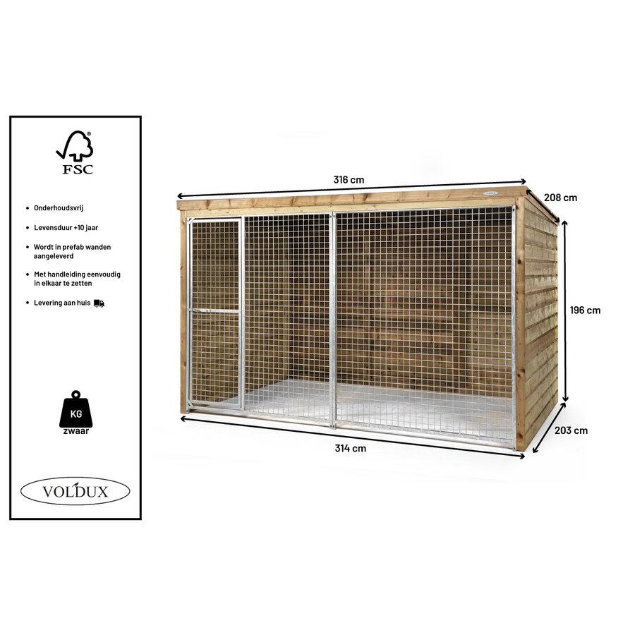 Luxe houten kattenren Lieke | 316 x 208 x 196 cm | gesloten dak