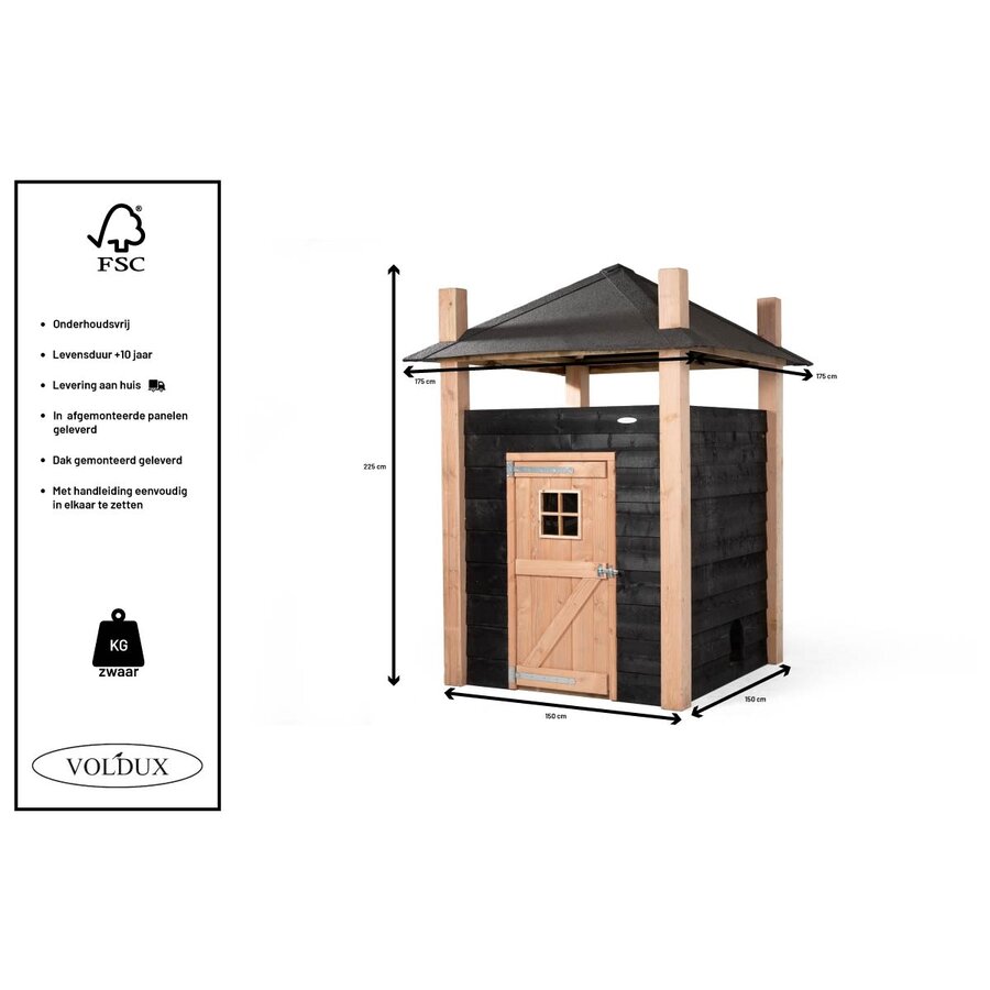 Konijnenhooiberg Niek zwart | luxe nachthok 175x175x225 cm met hooi-opslag