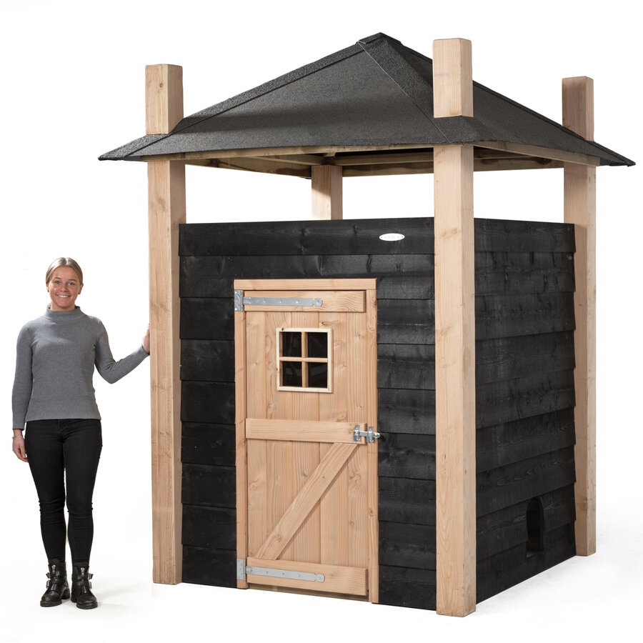 Konijnenhooiberg Niek zwart | luxe nachthok 175x175x225 cm met hooi-opslag