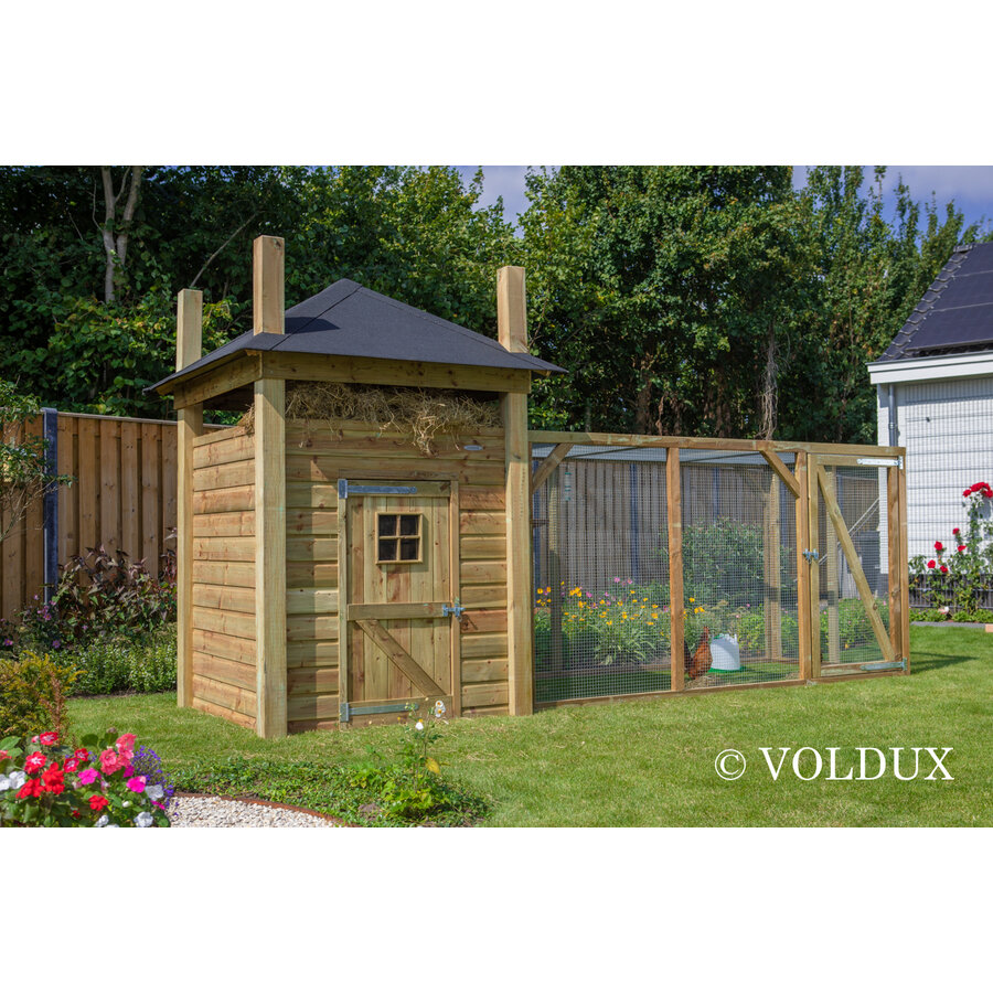 Konijnenhok hooiberg Loes XL | 462x175x225 cm | extra grote ren + hooi-opslag