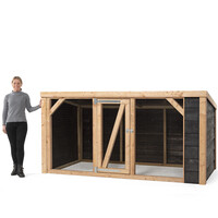 Overdekte kippenren Milan | 260 x 130 x 132 cm | onderhoudsvrij Douglas hout | zwart | maas 19 x 19 mm