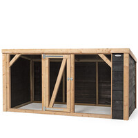 Overdekte kippenren Milan | 260 x 130 x 132 cm | onderhoudsvrij Douglas hout | zwart | maas 19 x 19 mm