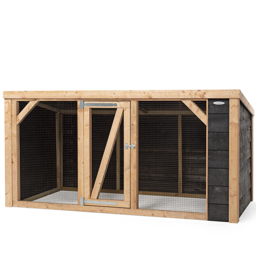 Overdekte kippenren Milan | 260 x 130 x 132 cm | onderhoudsvrij Douglas hout | zwart | maas 19 x 19 mm