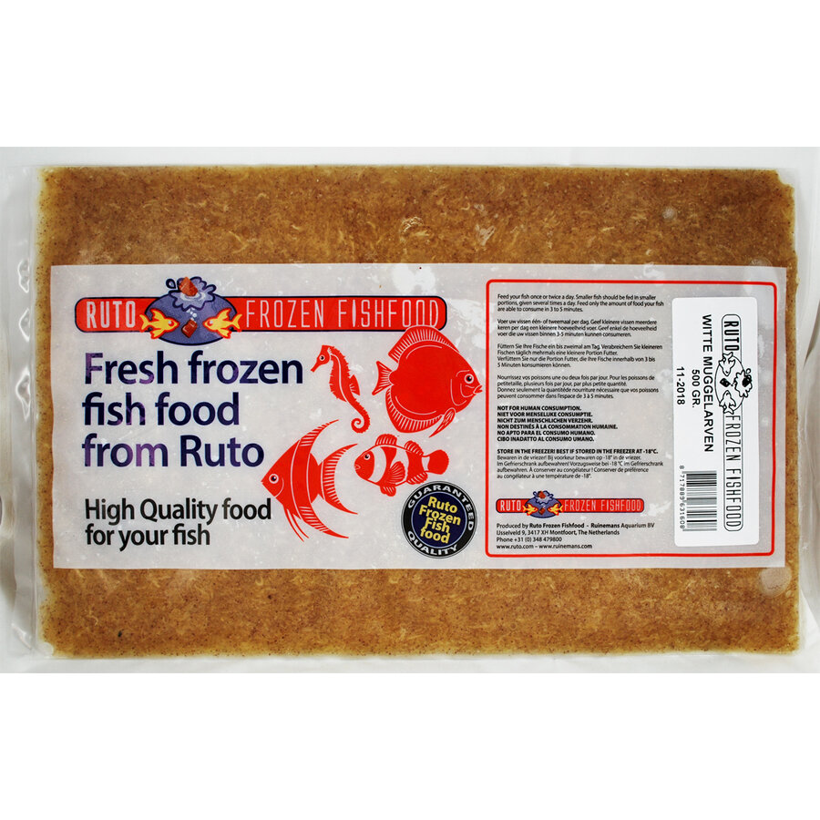 Witte muggenlarven diepvriesvoer | 500 g flatpack voor aquarium- en vijvervissen