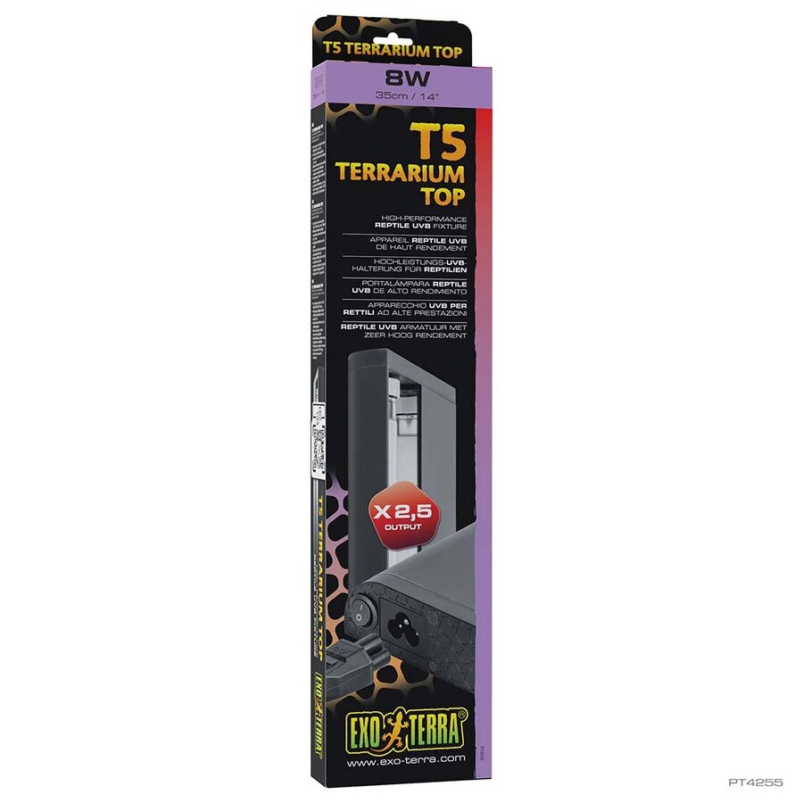 T5 Terrarium Top UVB armatuur Zwart | 35 cm 8W met gepolijste reflector