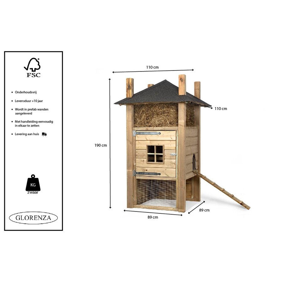 Hooiberg Pleun kippenhok 110 x 110 x 190 cm met nachthok links voor 4 kippen
