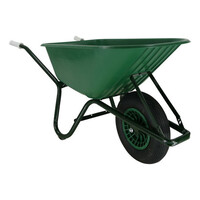 Kruiwagen 100 liter met groene kunststof bak, verzinkt onderstel en luchtband